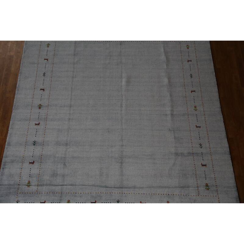 Hand Knotted Oriental 100% Wool Carpet Tribal Animal Pictorial Greys & Charcoal Gabbeh Area Rug - 9' 9'' X 7' 11''