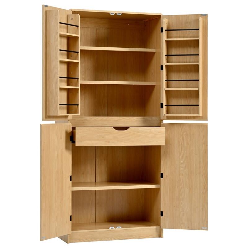 Farmhouse 72" Tall Kitchen Pantry Cabinet, Freestanding Curved Design with Adjustable Shelves and Hidden Drawer