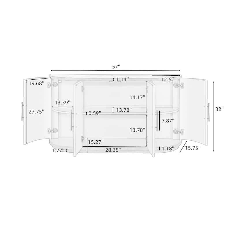 Christopher Knight Home - Elowen Modern Storage Sideboard with Four Doors and Curved Design - 57''×15.75''×32''