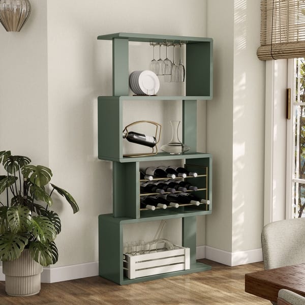 slide 2 of 30, Furniture of America Thane Modern 4-Tier Dining Bar Cabinet with Bottle Wine Rack