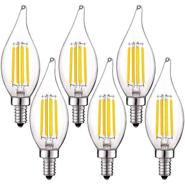 Luxrite 5W Vintage E12 LED Bulb 60W Equivalent, 550 Lumens, Dimmable Candelabra LED Bulbs, Clear Glass (6 Pack). Opens flyout.