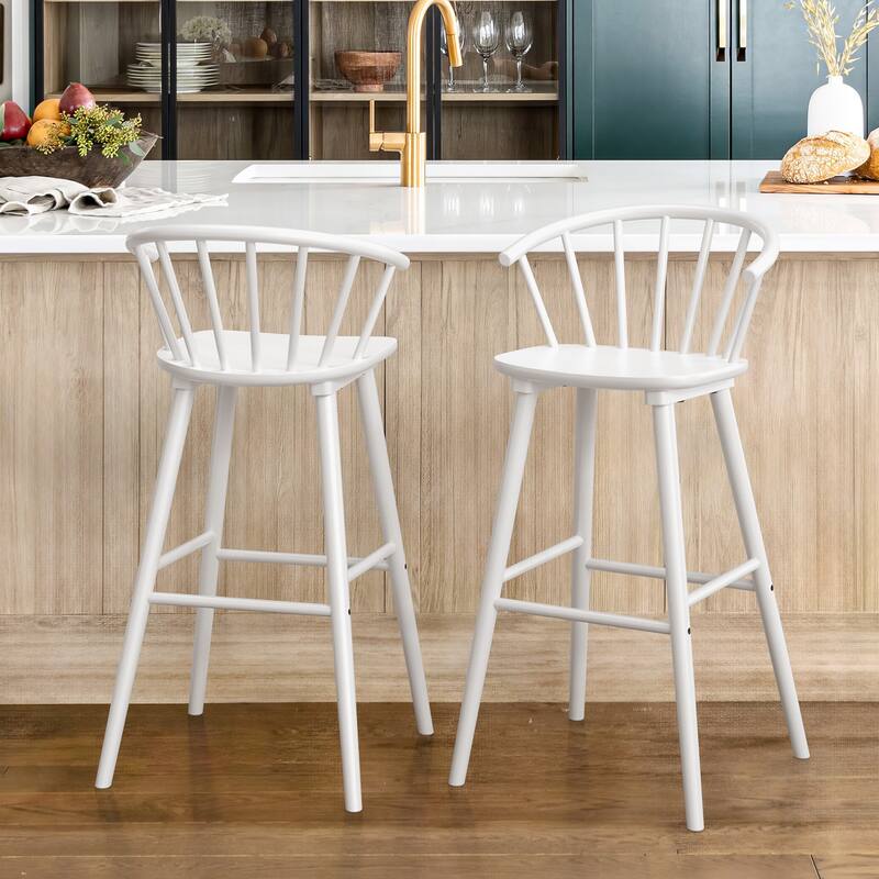 Set of 2 Counter Height 30.in Bar Stools with Solid Wood and Spindle Back for Kitchen Island