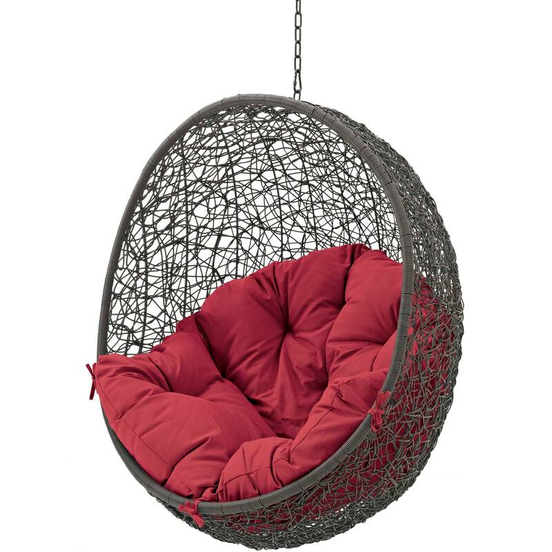 Balmoral Outdoor Grey Rattan with Red Cushioned Hanging Swing Chair