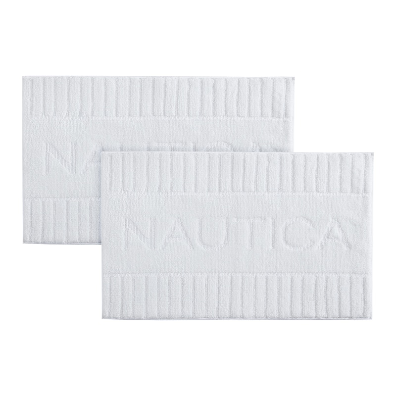 Nautica 2 Piece Printed Cotton Bath Rug Set - Logo White