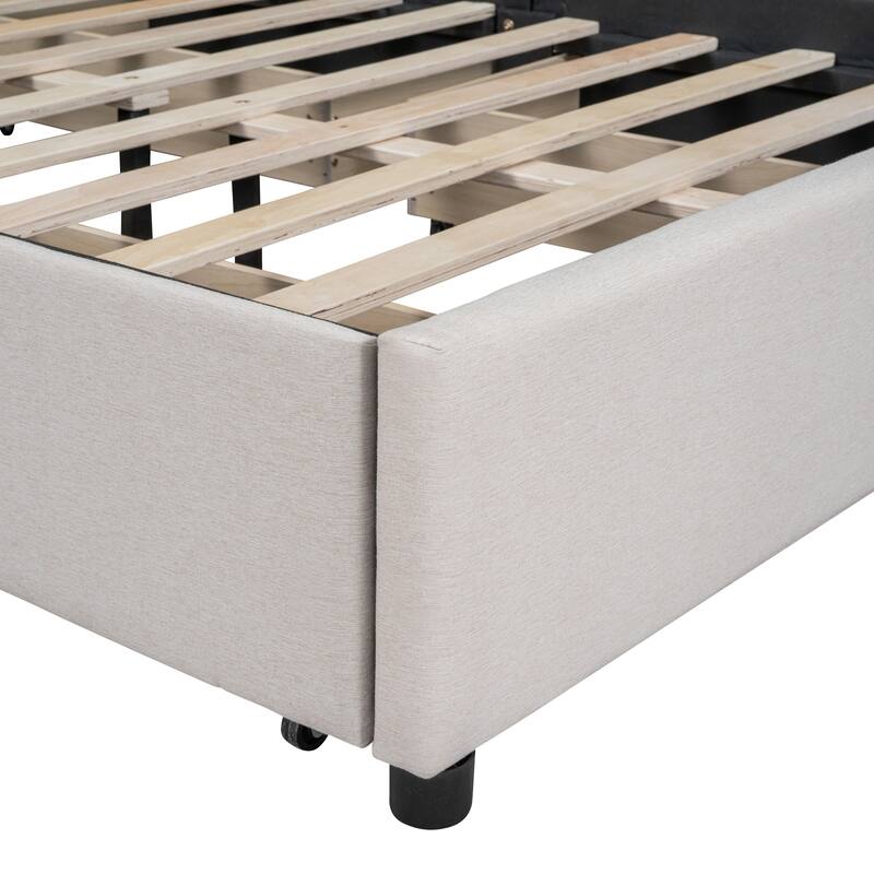 Full Size Beige Bed Frame Platform Bed with 4 Drawers & Headboard Bed