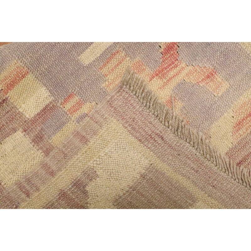 Hand Woven Oriental 100% Wool Carpet Southwestern Tribal Purples Kilim Runner Rug - 12' 3'' X 2' 9''