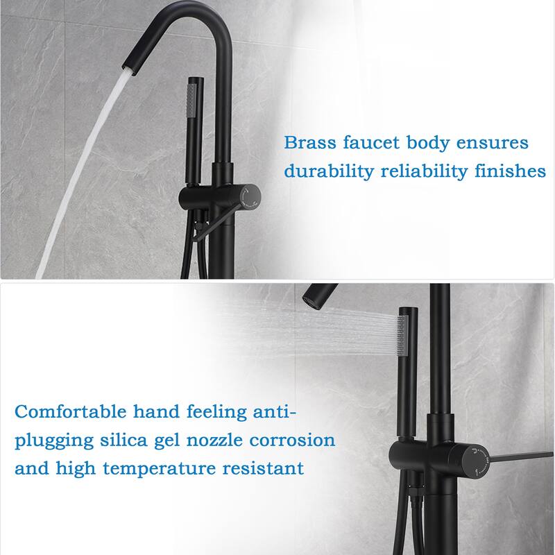 Floor Mounted 45''H Freestanding 360 Swivel Spout Bathtub Tub Filler With Handheld Showerhead