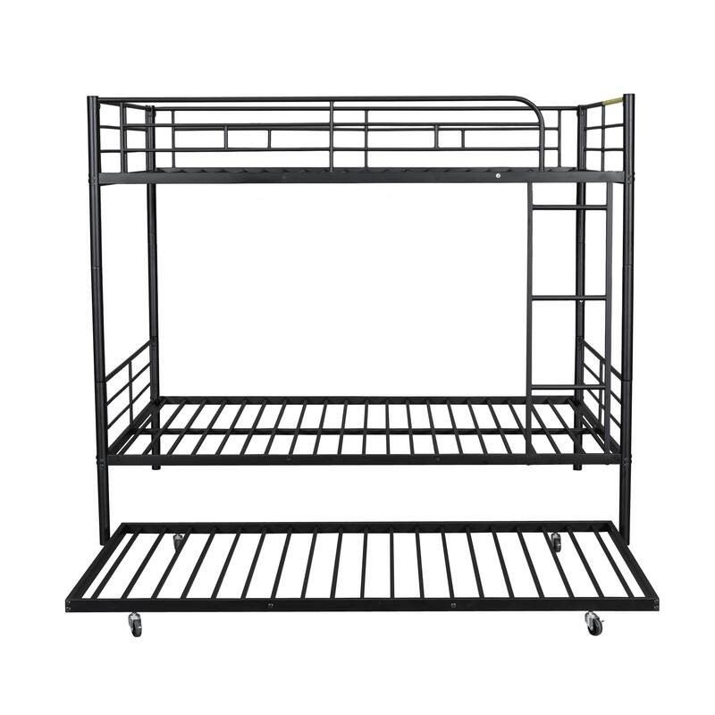 Detachable Iron Bunk Bed Frame, Heavy Duty Metal Bunk Bed with Trundle Bed, Split Into 2 Bed Frames, No Box Spring Needed
