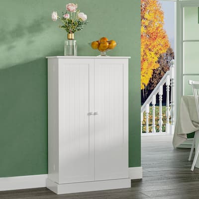 HOMCOM 41" Farmhouse Kitchen Pantry, Freestanding 2 Door Storage Cabinet with Adjustable Shelves