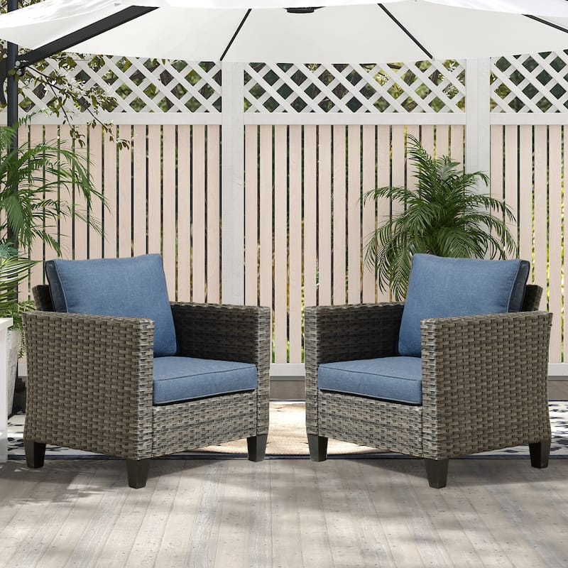 XIZZI 2-piece Patio Rattan Wicker Chair Set with Cushions - Denim Blue