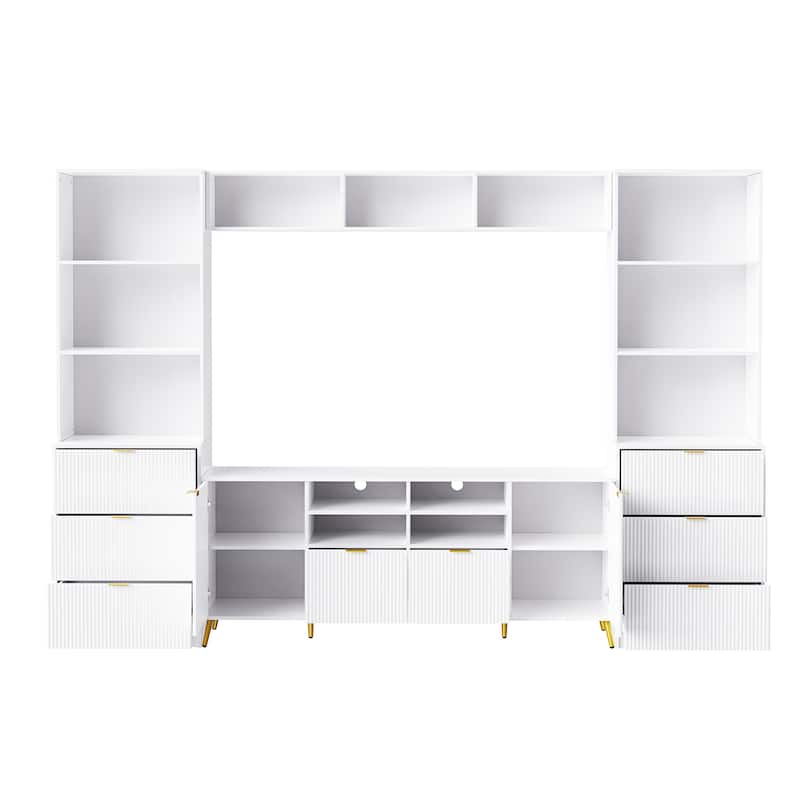 Large Entertainment Wall Unit w/ Large Storage Wall Mounted TV Stand w/ Open Bookshelf Media Cabinet for TVs Up to 70"