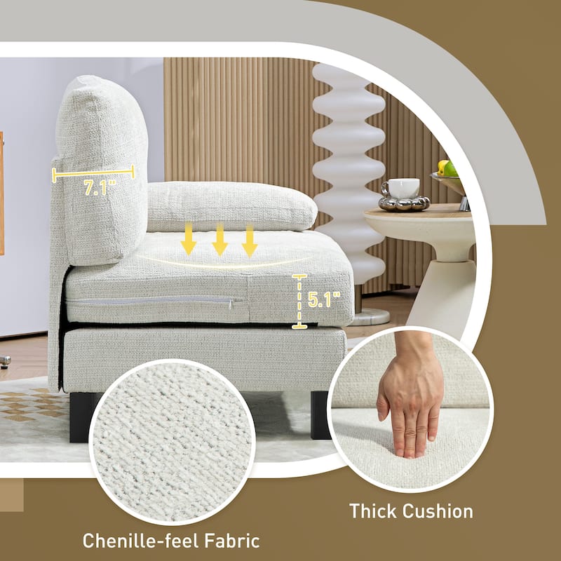 Cream White and Black Chenille Right Side Modular Sofa Section with Foam Cushion Solid Wood Frame Comfortable Couch