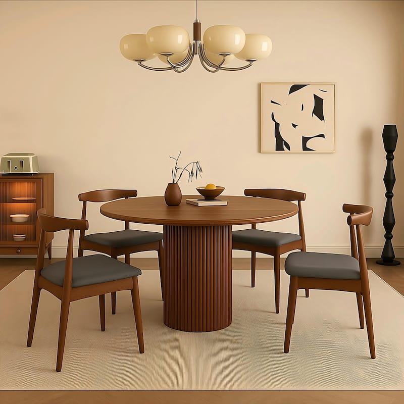 Mid Century Dining Room Chairs Set of 2, Wood and Fabric Upholstered Floor Dining Chairs