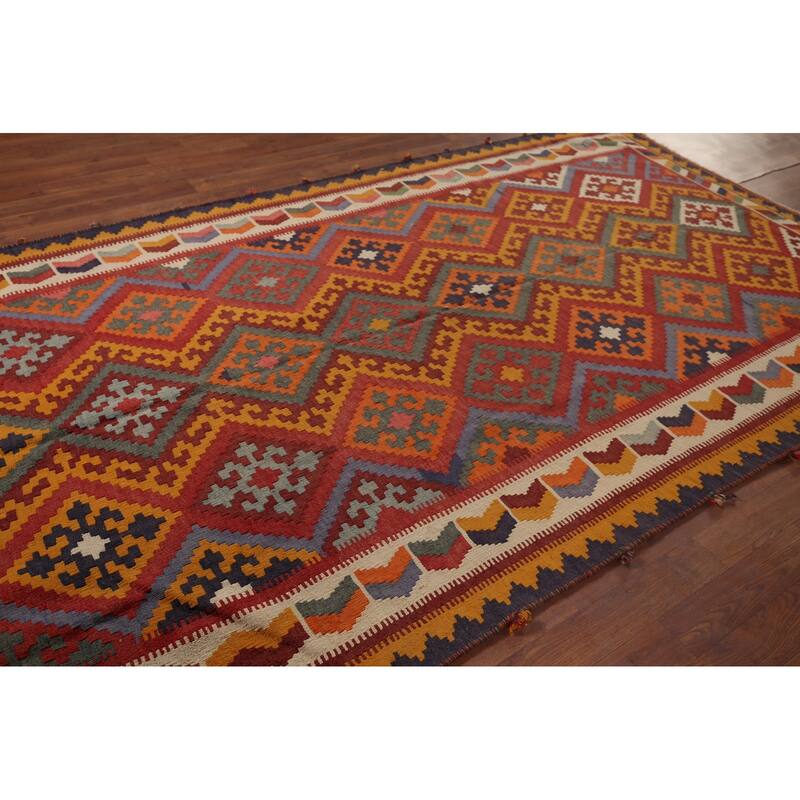Vegetable Dye Kilim Qashqai Persian Vintage Rug Hand-Woven Wool Carpet - 5'3"x 9'0"