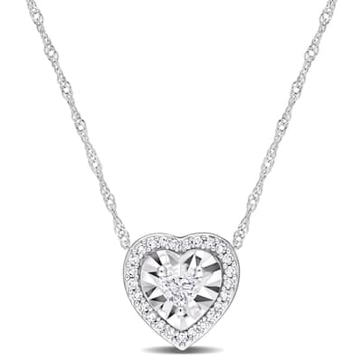 Miadora 1/4ct TW Heart Round Diamond Necklace 14k White Gold