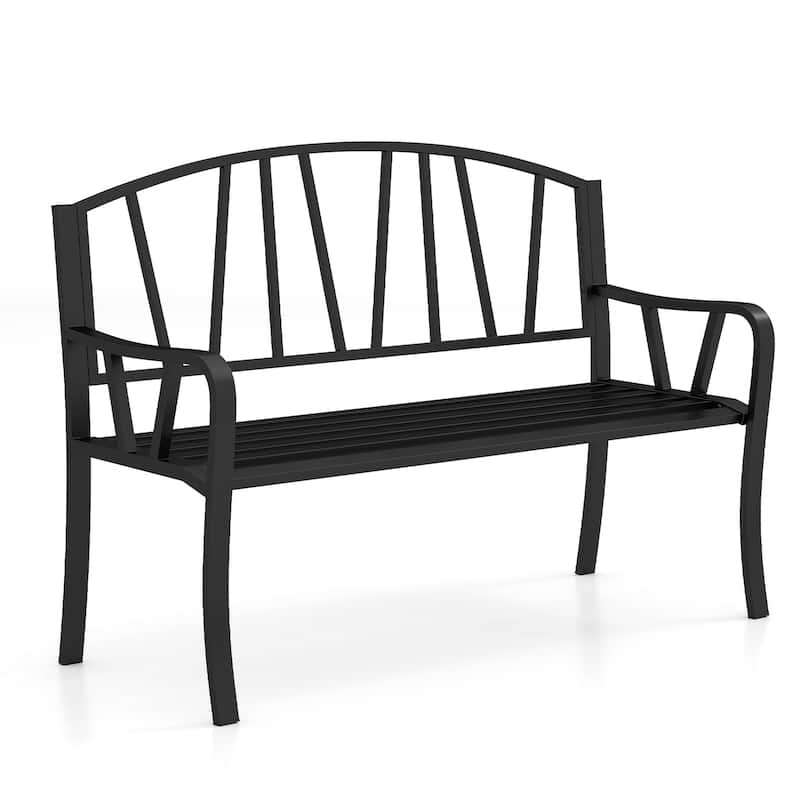 Gymax 51'' Metal Garden Bench Patio Slatted Bench for 2-3 People & - Black
