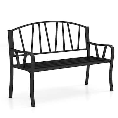 Gymax 51'' Metal Garden Bench Patio Slatted Bench for 2-3 People &