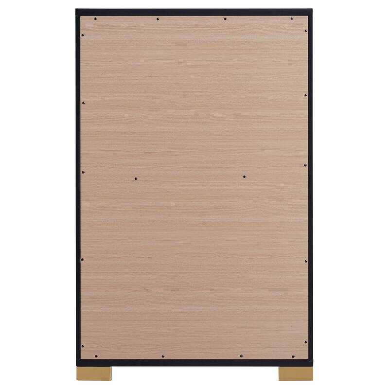 Dex 50 Inch Tall Dresser Chest, 5 Drawers with Vertical Gold Handles, Black