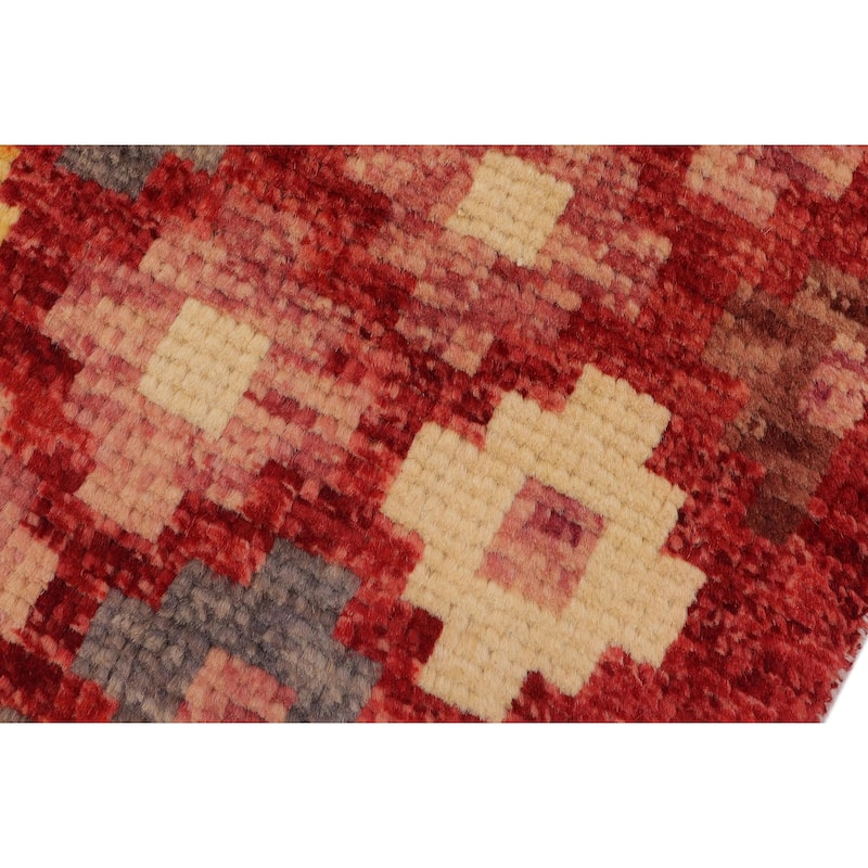 Contemporary Balochi Wise Red/Blue Hand Knotted Wool Rug - 3'3'' x 4'10''