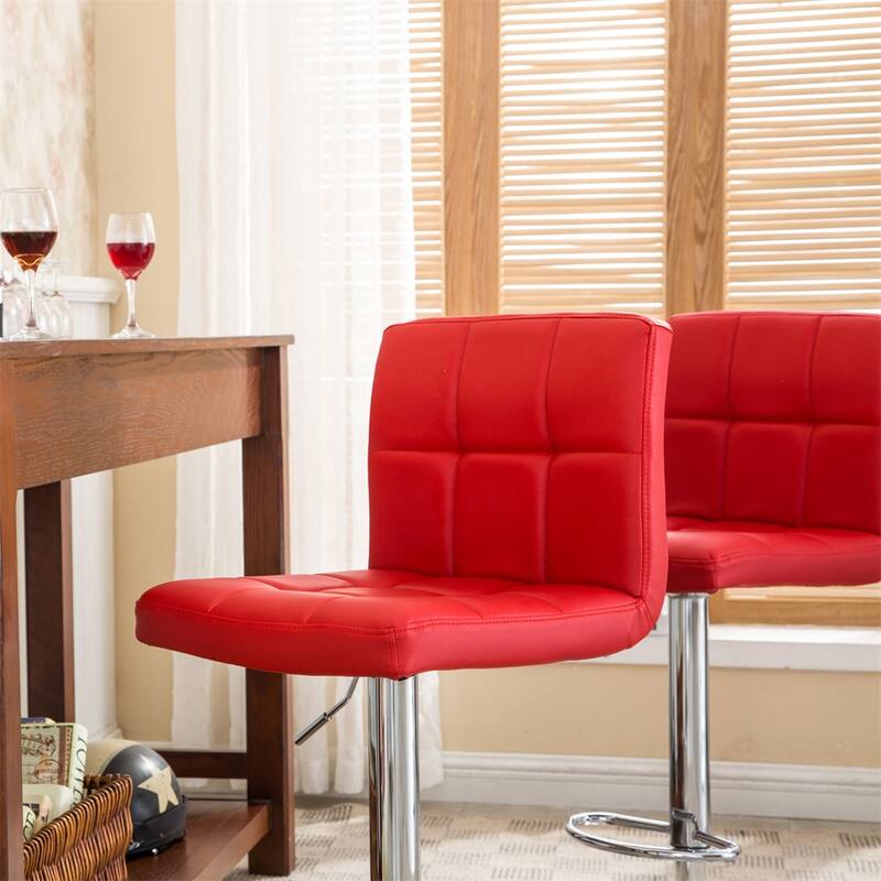 Swivel Faux Leather Adjustable Hydraulic Bar Stool (Set of 2)
