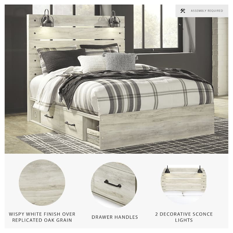 Cambeck Whitewash Panel Bed With 2 Under Bed Storage Drawers