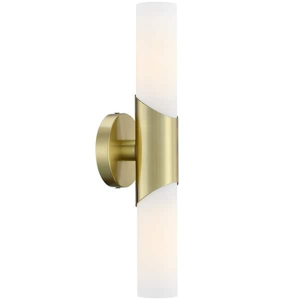 slide 2 of 20, 2-Light 16-inch Modern/Contemporary ADA Brushed Nickel Bath Vanity Light Bar with White Opal Glass Satin Brass with Opal White Glass