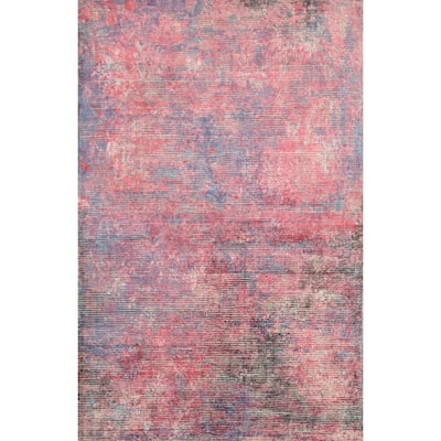 Hand Knotted Oriental Viscose Silk Carpet Modern Abstract Pink Abstract Area Rug - 7' 6'' X 5' 5''