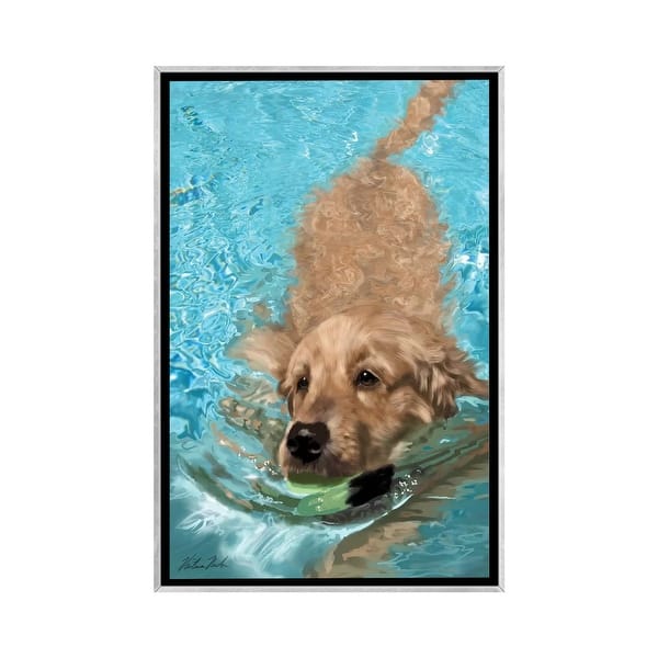 slide 2 of 9, iCanvas "Golden Retriever Fetching" by Vicki Newton Framed