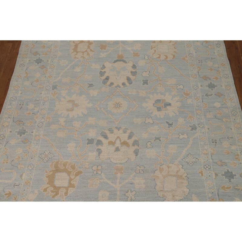 Vegetable Dye Oushak Turkish Rug Hand-Knotted Blue Wool Carpet - 4'11"x 6'11"