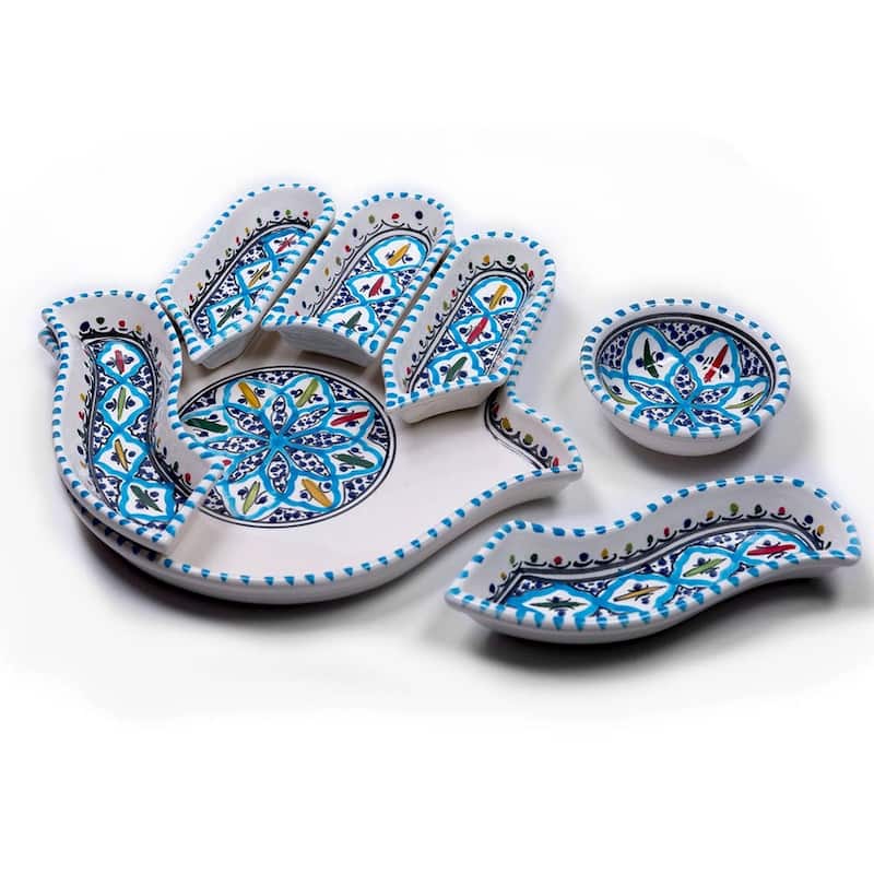 Bohemian Hamsa Dipping and Serving Set - Versatile Handcrafted Ceramic Decor - Turquoise
