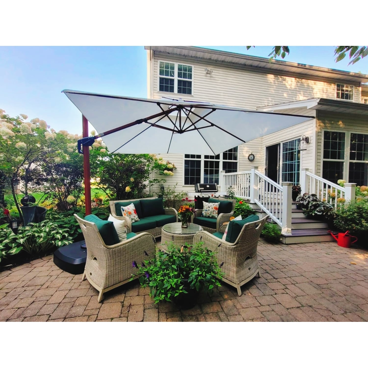 10 ft square tilt patio umbrella Cantilever with 360° Rotation Adjustment, Outdoor Offset Umbrella with Aluminum Pole Grey : Patio, Lawn & Garden sammy c This versatile umbrella features Color:Vaporous White 7.5 ft Square, Auto