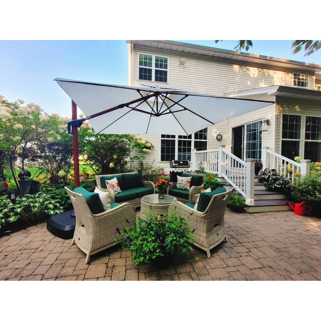 PURPLE LEAF 10 ft Square Wood Pattern Patio Cantilever Umbrella with Base