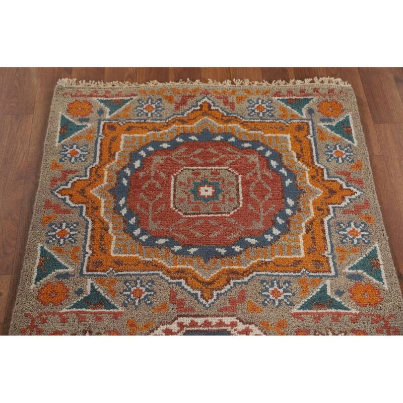Geometric Kazak Runner Rug Handmade Wool Carpet - 2'6" x 8'2"