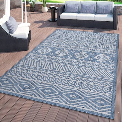 World Rug Gallery Distressed Geometric Bohemian Textured Flat Weave Indoor/Outdoor Area Rug
