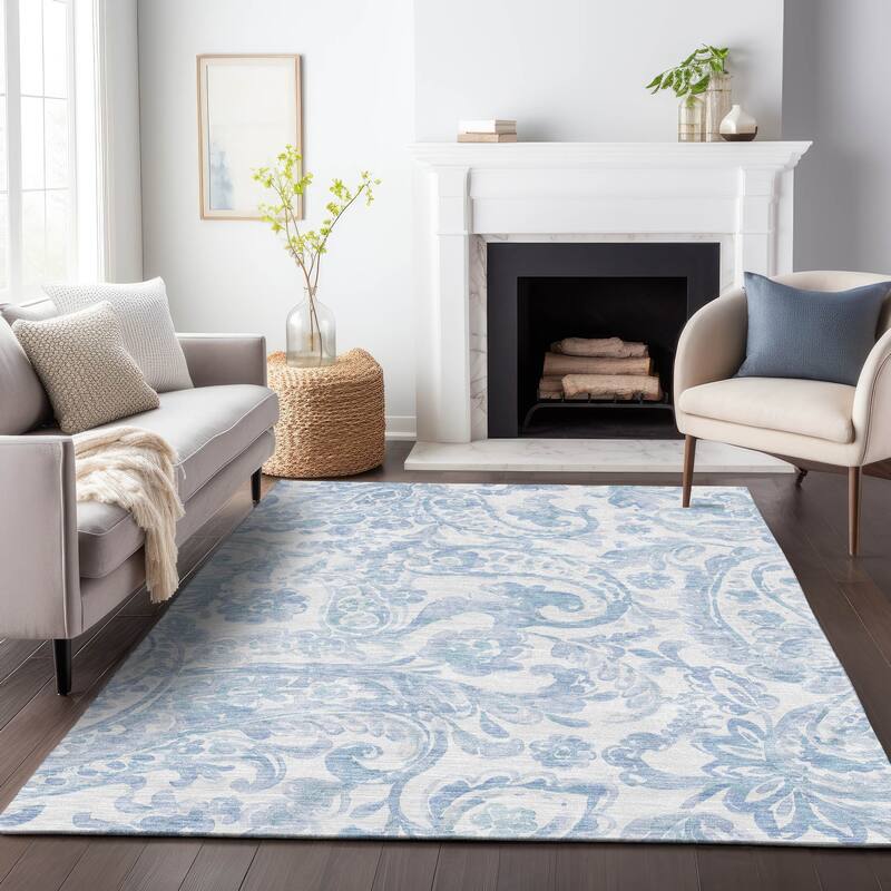 Machine Washable Indoor/ Outdoor Chantille Traditional Scroll Rug