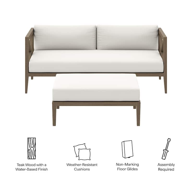 Northlake Outdoor Patio Teak Wood Loveseat and Ottoman Set