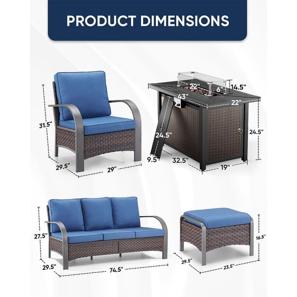 dimension image slide 41 of 48, Pocassy Outdoor Patio Furniture Set