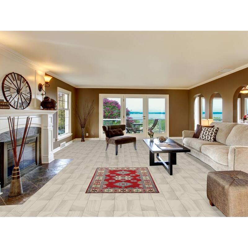 Red Kazak Oriental Accent Rug Hand-Knotted Geometric Wool Carpet - 3'4" x 4'11"