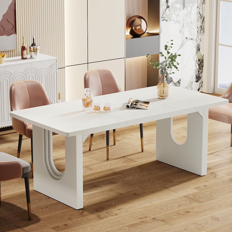 70.89" Rectangle Dining Table for 6-8 People, Modern Simple Wood Kitchen Table - White
