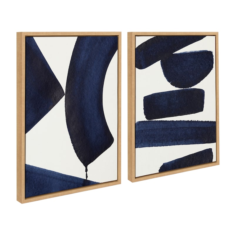 Kate and Laurel Sylvie Japandi 26 Framed Canvas Art Set by Rocket Jack - 2 Piece Set 18x24 - Natural