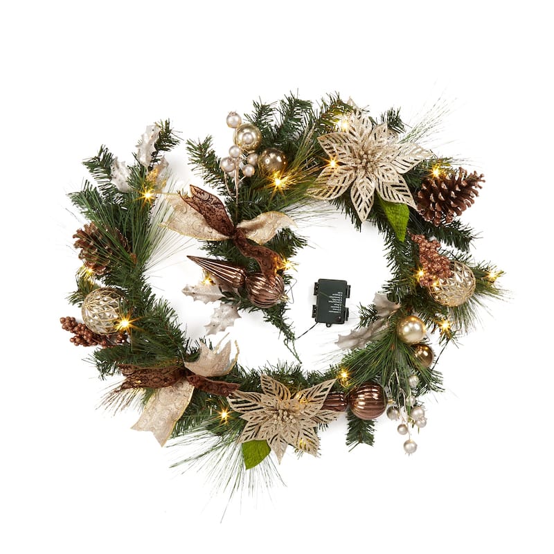 Gold Christmas Garland with Lights, 6 ft - 6 ft - Coffee