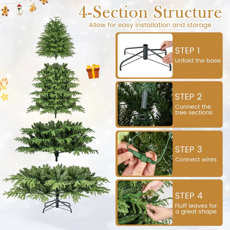 Gymax 8 FT Pre-Lit Artificial Christmas Tree Hinged Full Xmas Tree w/