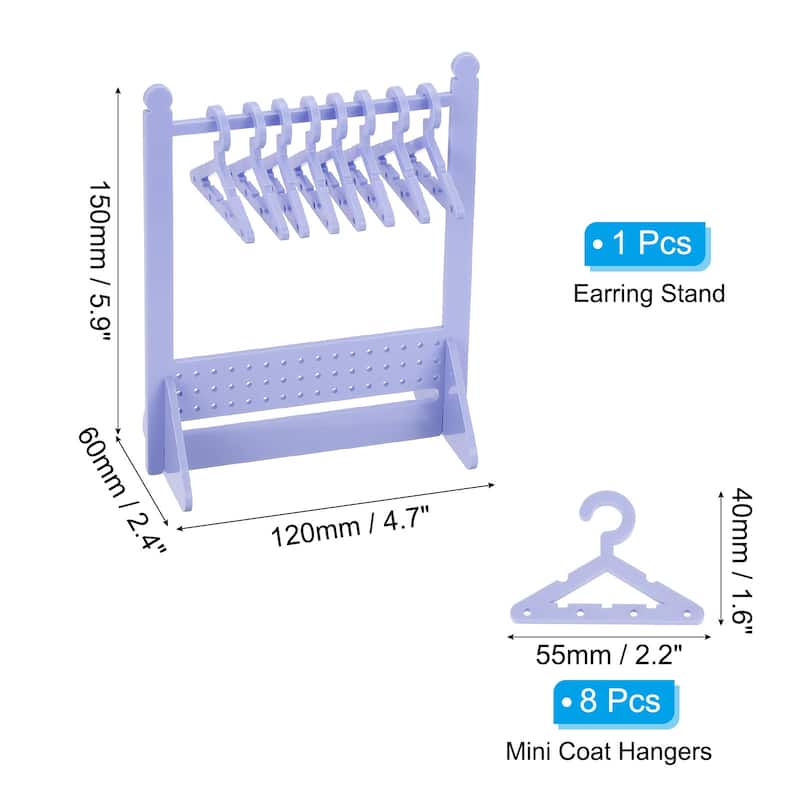 1 Set Earring Holder 8 Coat Hanger, Acrylic Earring Organizer 48 Hole - Purple