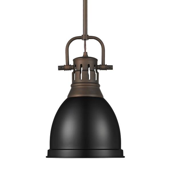 slide 2 of 2, Yep by Golden Lighting Duncan 1-light 9in Rod Hung Pendant in Rubbed Bronze and Matte Black shade