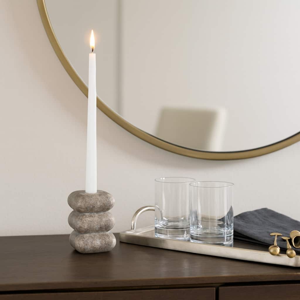 Marble Curved Modern Taper Candle Holder - Beige, 5 in. - 4.75"