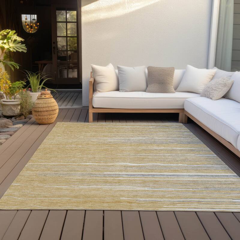 Machine Washable Indoor/ Outdoor Modern Stripe Chantille Rug
