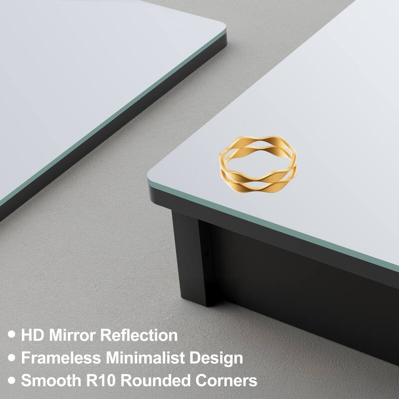 Mira Rectangular Frameless Medicine Cabinet with Mirror, Sliding Adjustable Glass Shelves, Reversible Door