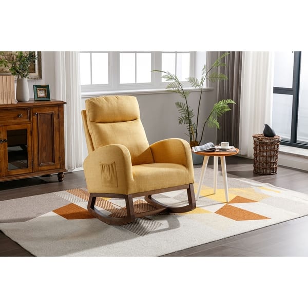slide 2 of 15, Modern Glider Chair, Recliner Armchair with Wood Legs and Side Pocket, Nursery Rocking Accent Chair with High Back Yellow