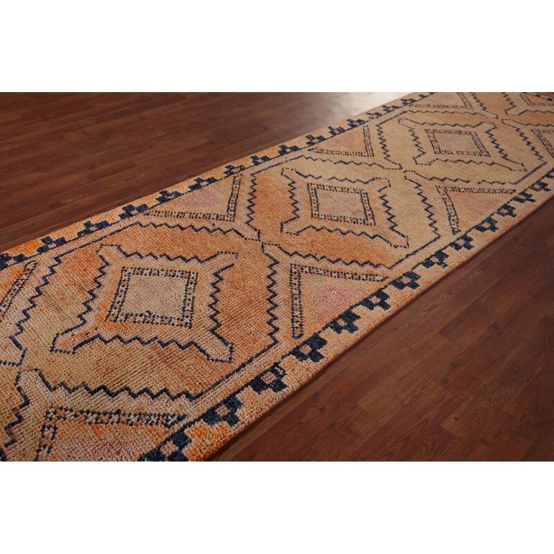 Transitional Oushak Vintage Runner Rug Handmade Foyer Wool Carpet - 3'2"x 10'9"