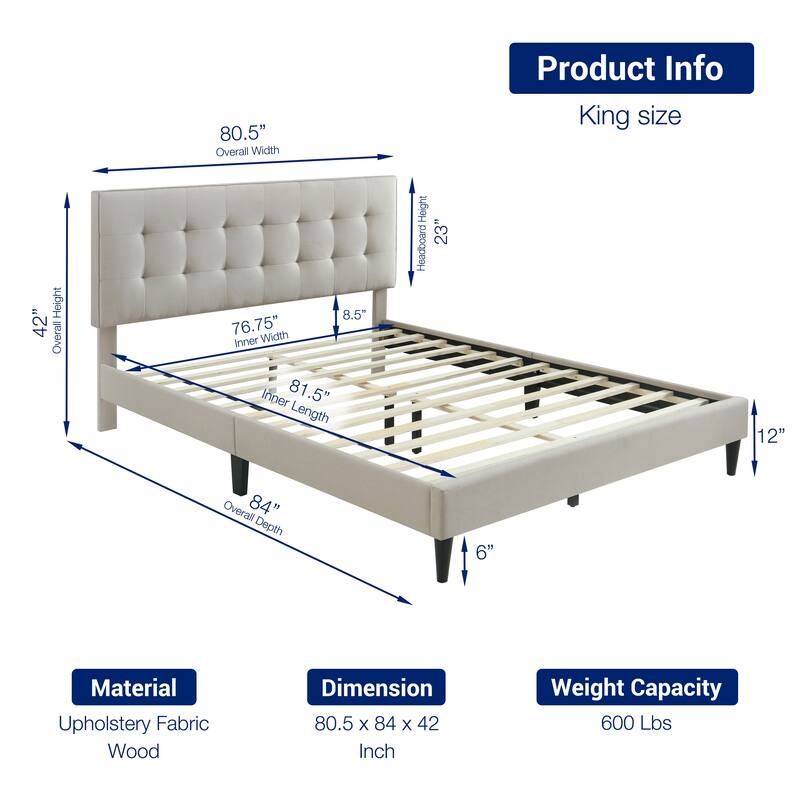 Ella by Ovis Upholstered Tufted Platform Bed Frame